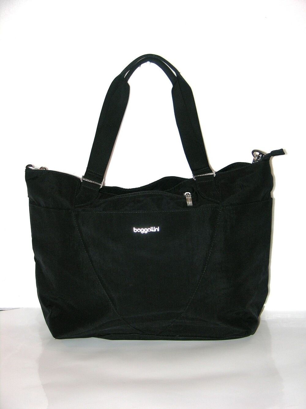 Baggallini Black Nylon Tote Bag Shoulder Crossbody Multi-Pocket Travel Handbag